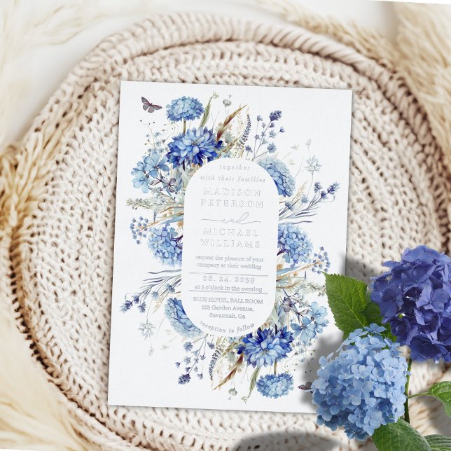 Dusty Blue Wildblume Garden Wedding Silver Folieneinladung (Von Creator hochgeladen)