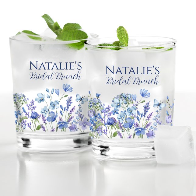 Dusty Blue Wildblume Personalisiert Brautparty Whiskyglas (Von Creator hochgeladen)