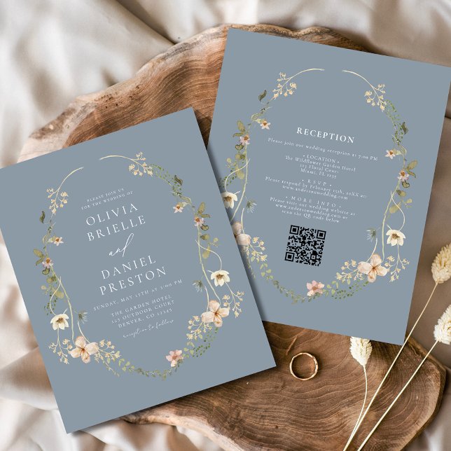 Dusty Blue Wildblume QR Code Garden Wedding Flyer (Von Creator hochgeladen)