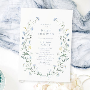 Dusty Blue Wildblume Rustic Boho Babydusche Einladung