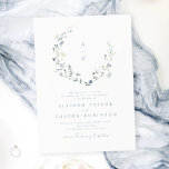 Dusty Blue Wildblume Rustic Boho Wedding Monogramm Einladung<br><div class="desc">Elegante,  zarte Aquarellkränze in der Wildblume bilden ein Paar Monogramm,  mit individuellen Veranstaltungsdetails. Pastellfarben,  gelb,  weiß,  sage grün,  staubblau und botanisch,  schlicht und romantisch. Große blumengeschmückte Hochzeitsfeiern für moderne rustikale Hochzeiten,  Hochzeiten im Garten und Hochzeiten im Frühling und Sommer.</div>