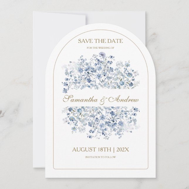 Dusty Blue Wildblume Save the Date Vorlage (Vorderseite)