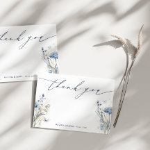 Dusty Blue Wildblume Wedding Danke Card
