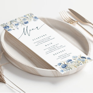 Dusty Blue Wildblume Wedding Menu Card Einladung