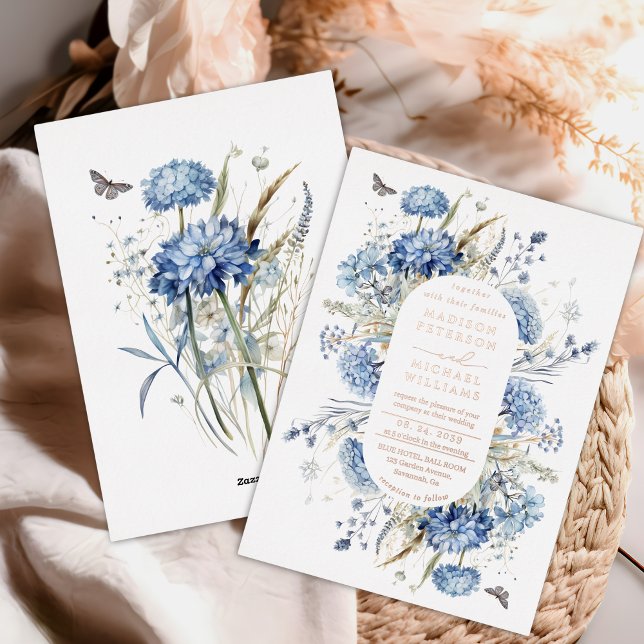 Dusty Blue Wildblume Wedding Rose Gold Folieneinladung (Von Creator hochgeladen)