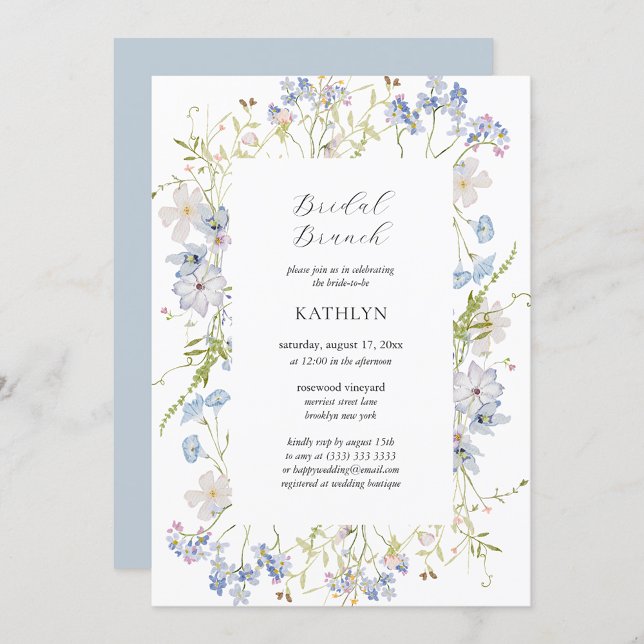 Dusty Blue Wildblume Whimsical Bridal Brunch Einladung (Von Creator hochgeladen)