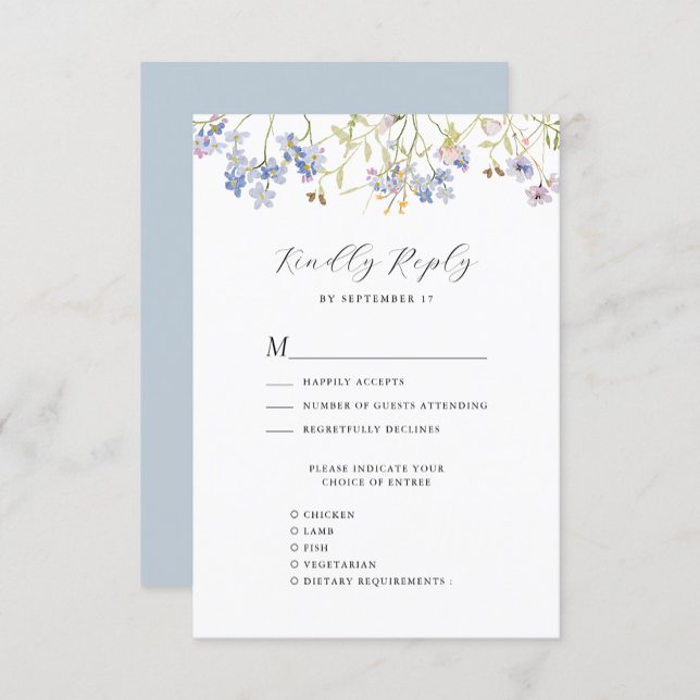 Dusty Blue Wildblume Whimsical Modern Wedding RSVP Karte (Von Creator hochgeladen)