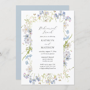 Dusty Blue Wildblume Whimsical Probe Mittagessen Einladung