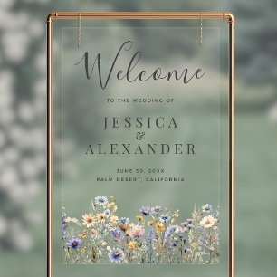 Dusty Blue Wildblumen 24x36 Wedding Willkommen Acrylschild