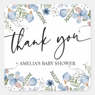 Dusty Blue Wildblumen Babydusche Vielen Dank Quadratischer Aufkleber