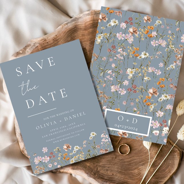 Dusty Blue Wildblumen Boho Save the Date (Von Creator hochgeladen)