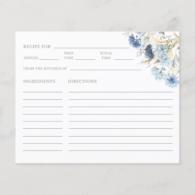 DUSTY Blue Wildblumen Brautparty Rezept Card (Vorderseite)