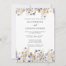 Dusty Blue Wildblumen Budget All-in-One Hochzeit Einladung