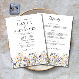 Dusty Blue Wildblumen Elegant auf einer Hochzeit Einladung