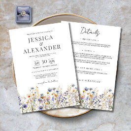 Dusty Blue Wildblumen Elegant auf einer Hochzeit Einladung
