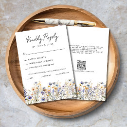 Dusty Blue Wildblumen Elegante Script Wedding RSVP Karte