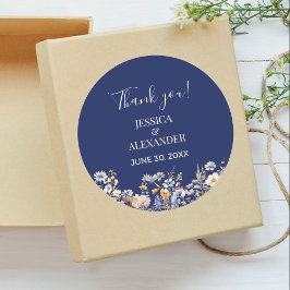 Dusty Blue Wildblumen Navy Hochzeit Vielen Dank Runder Aufkleber