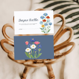 Dusty Blue Wildflower Baby Shower Diaper Raffle Begleitkarte