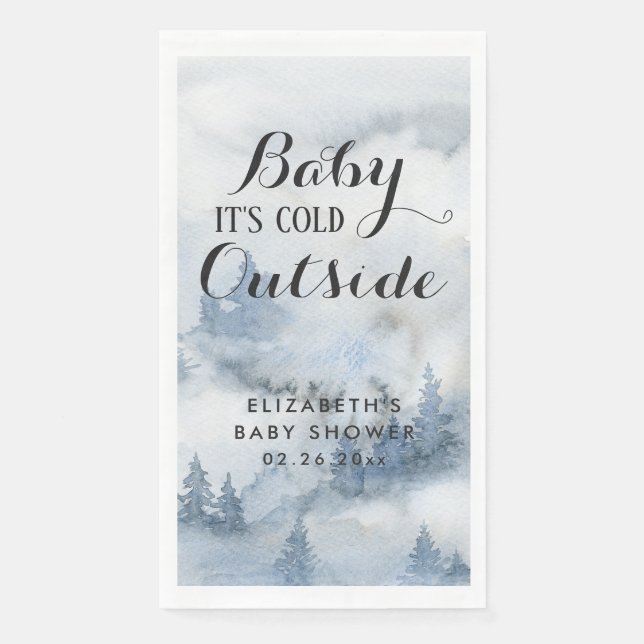 Dusty Blue Winter Forest - Baby Es ist kalt drauße Serviette (Vorderseite)