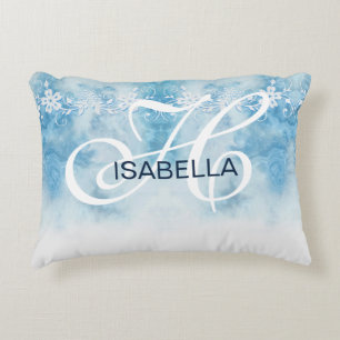 Dusty Blue Winter Script Calligraphy Monogram Dekokissen