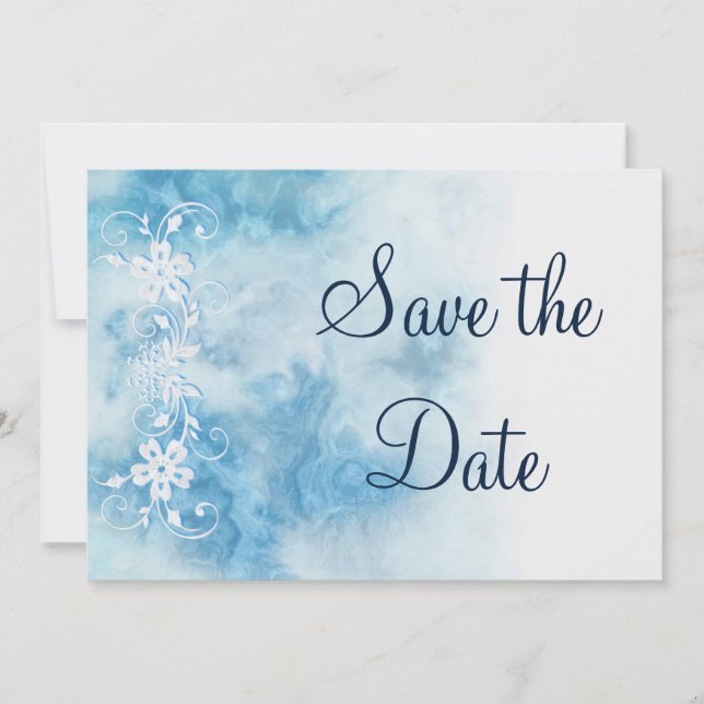 Dusty Blue Winter Script Calligraphy Save the Date (Vorderseite)