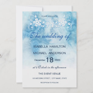 Dusty Blue Winter Script Calligraphy Watercolor Einladung