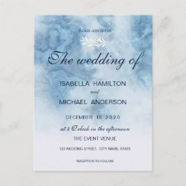 Dusty Blue Winter Script Calligraphy White Branch Einladungspostkarte