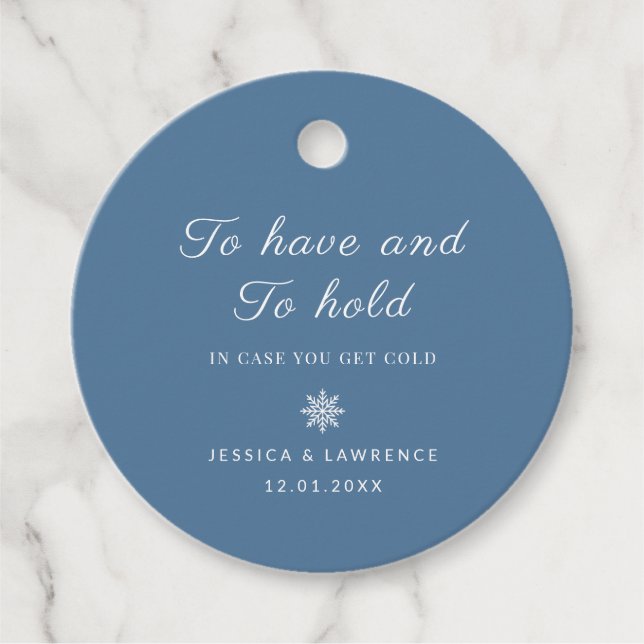 Dusty Blue Winter Wedding Decken für die Gäste Geschenkanhänger (Vorderseite)