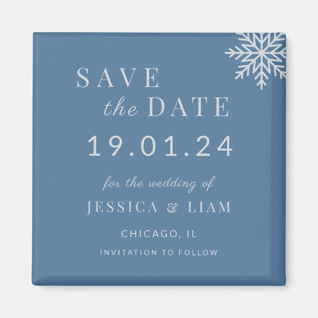 Dusty Blue Winter Wedding Save the Date Magnet (Vorne)
