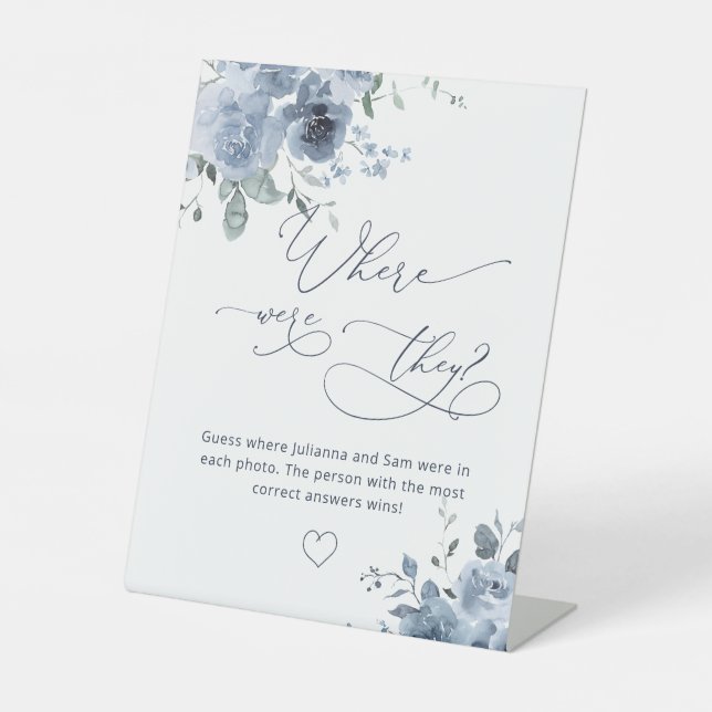 Dusty Blue Wo waren sie Brautparty Game Sockelschild (Vorderseite)