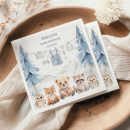 Dusty Blue Woodland Adventure Awaits Baby Shower Serviette
