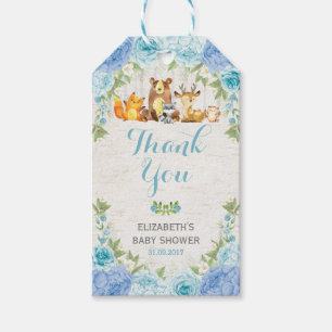 Dusty Blue Woodland Animals Boy Baby Shower Gevor Geschenkanhänger