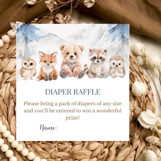 Dusty Blue Woodland Diaper Raffle Baby Shower  Begleitkarte (Von Creator hochgeladen)