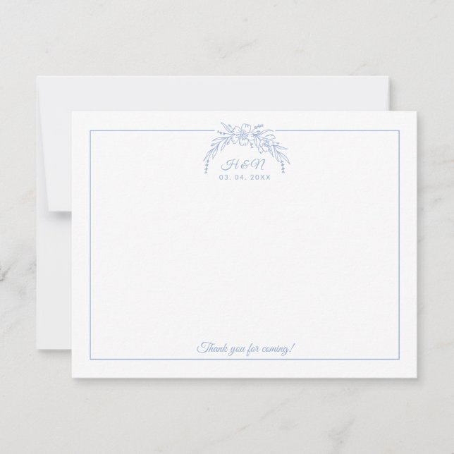 Dusty Blue Wreath Couple Initial Border Stationery Mitteilungskarte (Vorderseite)