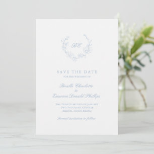 Dusty Blue Wreath Monogram Foto Elegante Hochzeit Save The Date