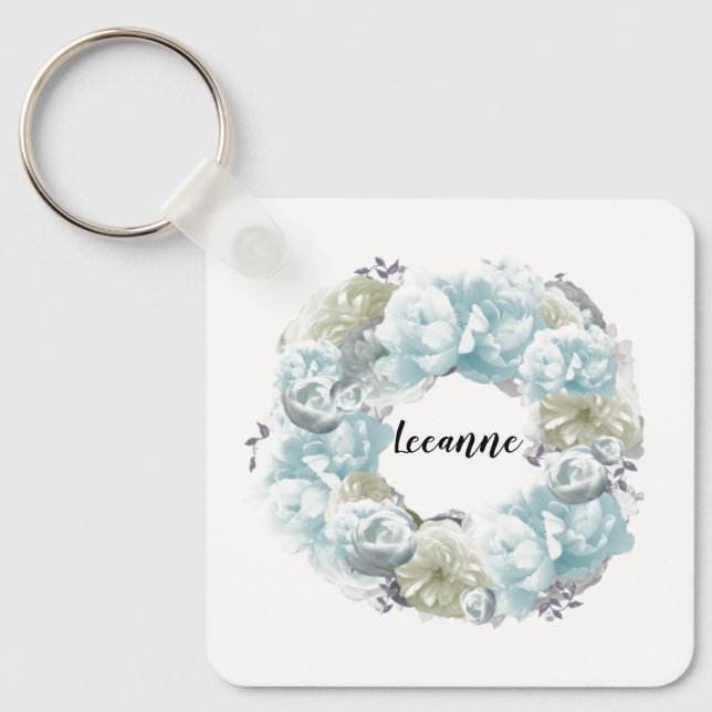 Dusty Blue Wreath Personalisiert Schlüsselanhänger (Vorderseite)