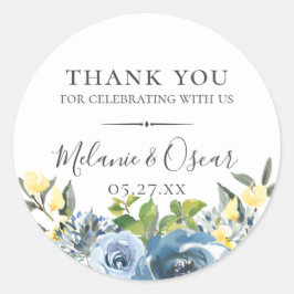 Dusty Blue Yellow Botanic Gastgeschenk Hochzeit Runder Aufkleber