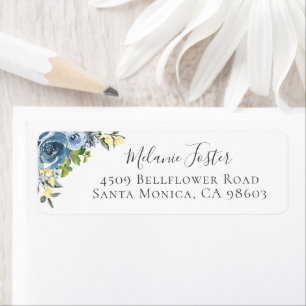 Dusty Blue Yellow Botanical Floral Rücksendeadress