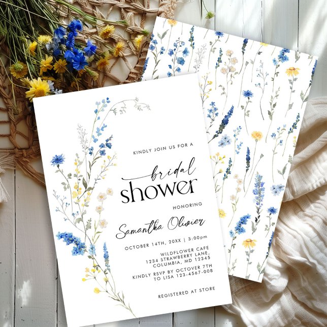 Dusty Blue Yellow Dainty Floral Boho Brautparty Einladung (Von Creator hochgeladen)