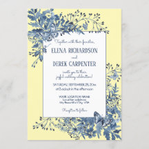 Dusty Blue, Yellow Floral Watercolor Art Wedding