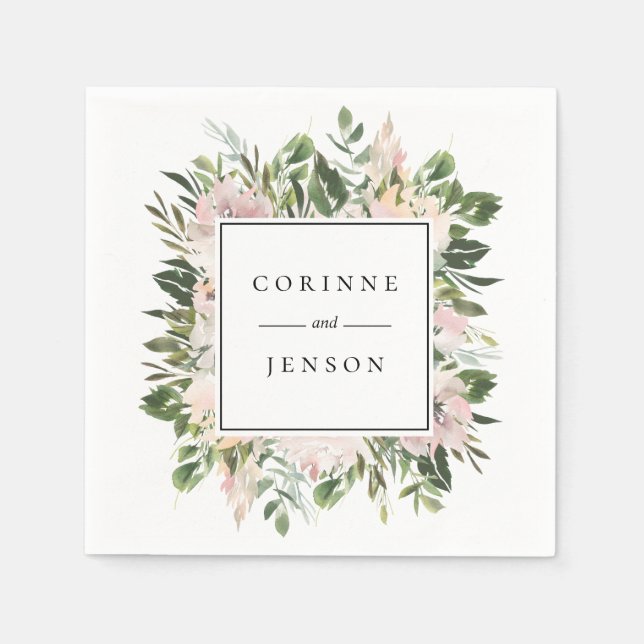 Dusty Blumengrün Personalisiertes Papier Napkins Serviette (Vorderseite)