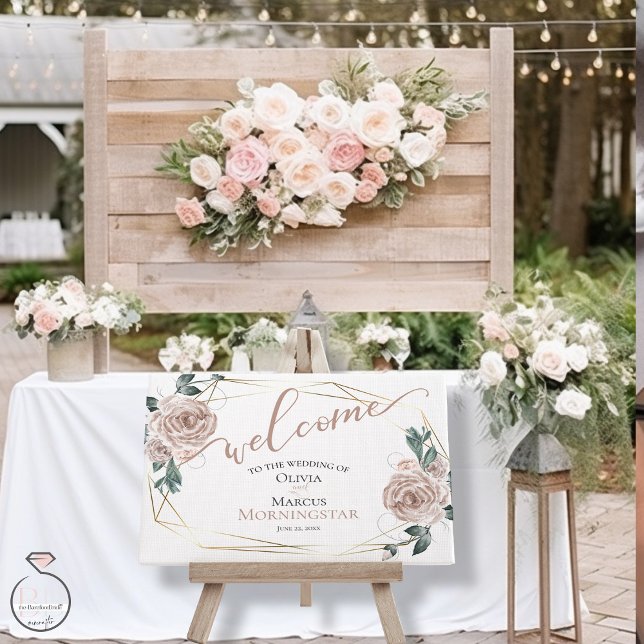 Dusty Blush Pink Rustikale Blumenkalligraphie Will Poster (Welcome Guests into your BOHO blush pink rose garden wedding)