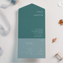 Dusty Boho | Blaues und grünes Siegel und Senden All In One Einladung