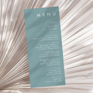 Dusty Boho Blue and Green Wedning Dinner Menu Menükarte