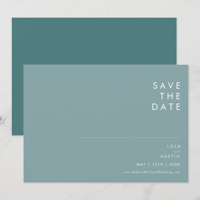 Dusty Boho Blue & Green Horizontal Save the Date (Vorne/Hinten)