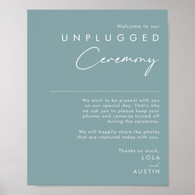Dusty Boho | Blue Unplugony Zeremony Sign Poster (Vorne)