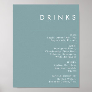 Dusty Boho   Blue Wedding Drinks Menu Sign Poster
