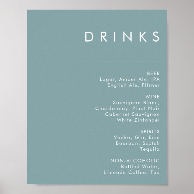 Dusty Boho | Blue Wedding Drinks Menu Sign Poster (Vorne)