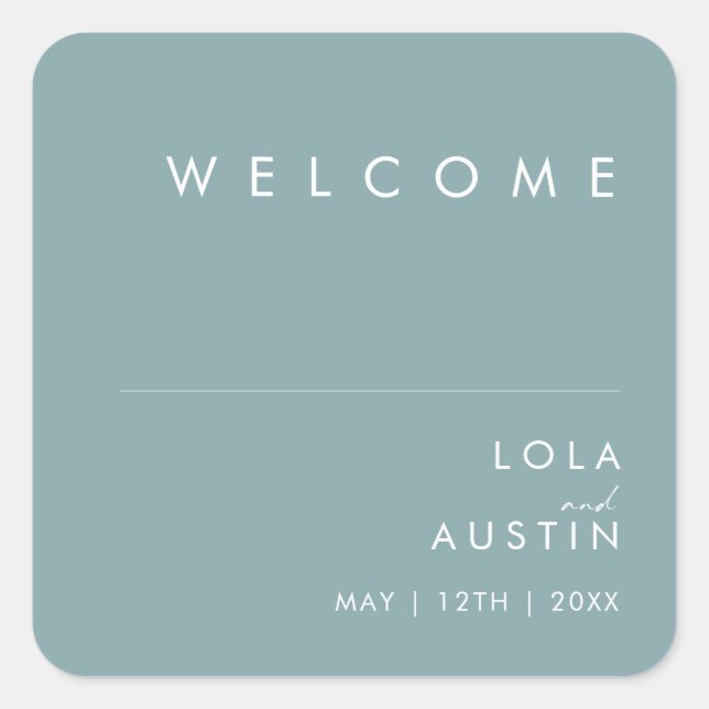 Dusty Boho | Blue Wedding Welcome Square Sticker (Vorderseite)