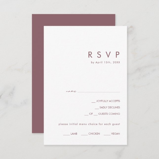 Dusty Boho | Carte RSVP de choix de menu pourpre (Devant / Derrière)